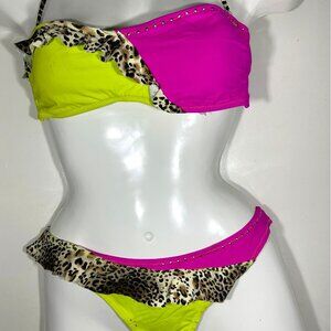 Neon Green & Pink two-piece Women’s Swimsuit size Medium by Raisins NWT